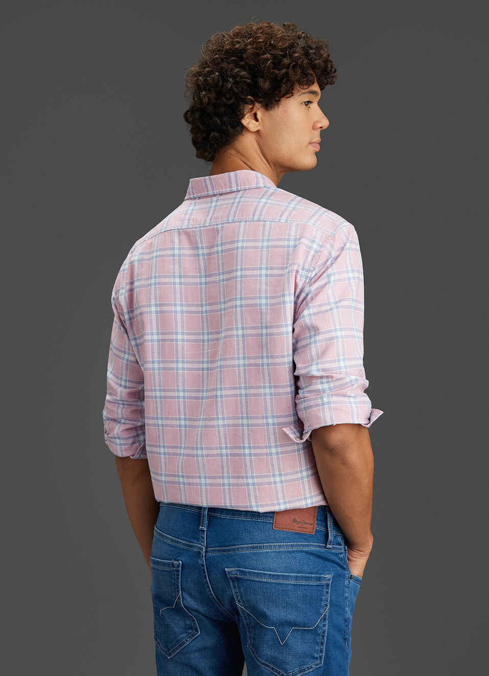 Men Peach Orange Regular Fit Full Sleeve Checked Shirt, , large image number 6