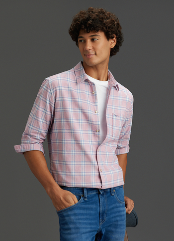 Men Peach Orange Regular Fit Full Sleeve Checked Shirt