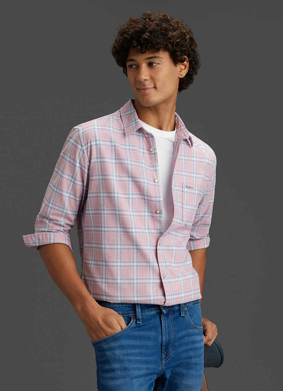 Men Peach Orange Regular Fit Full Sleeve Checked Shirt, , large image number 0