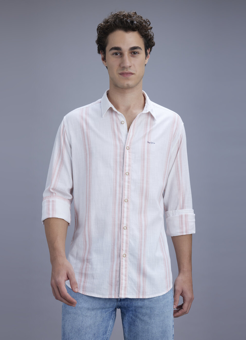 Men Peach Orange Striped Shirt, , large image number 1