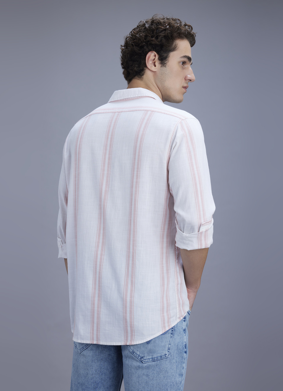 Men Peach Orange Striped Shirt, , large image number 2