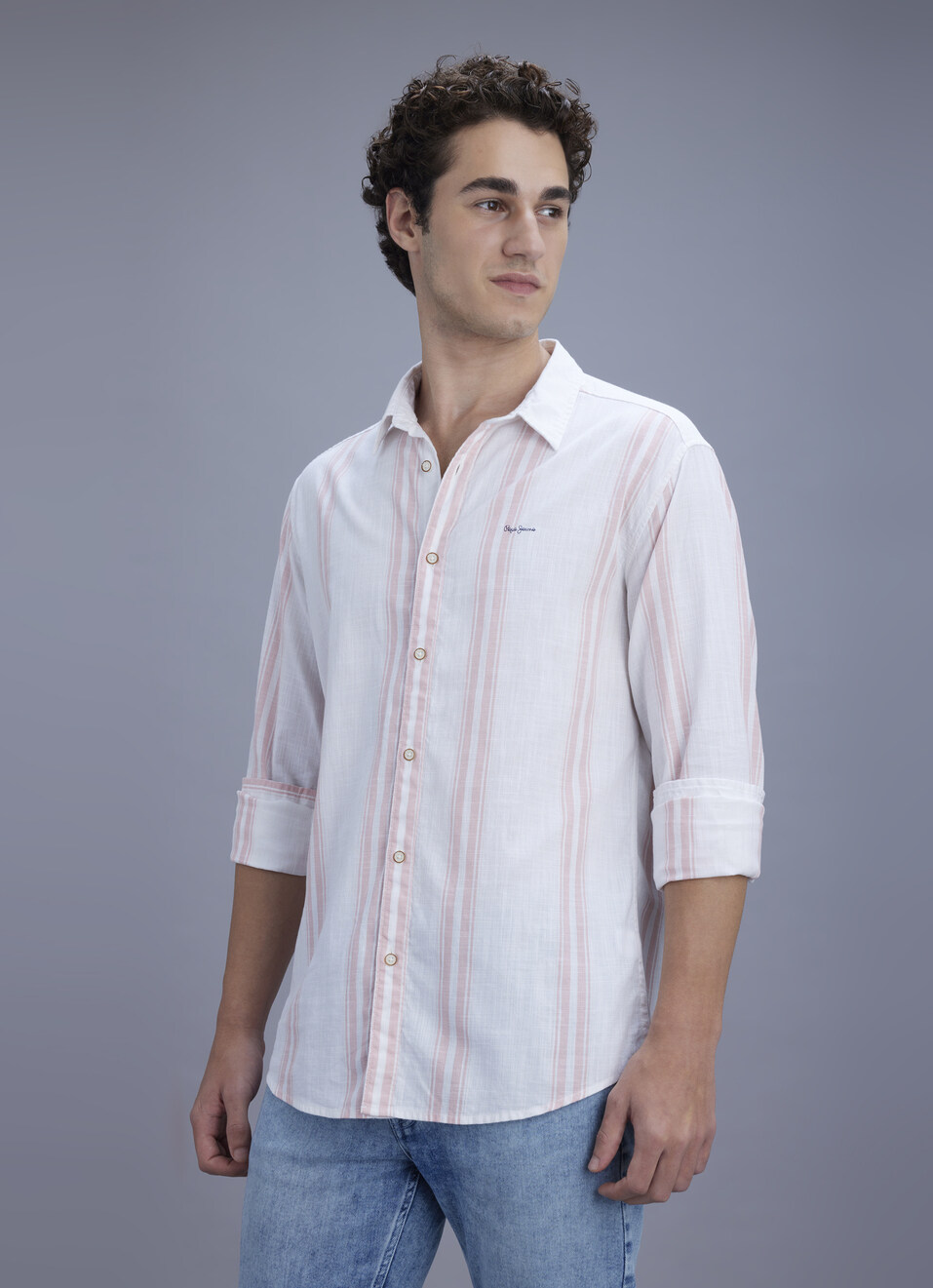 Men Peach Orange Striped Shirt, , large image number 3