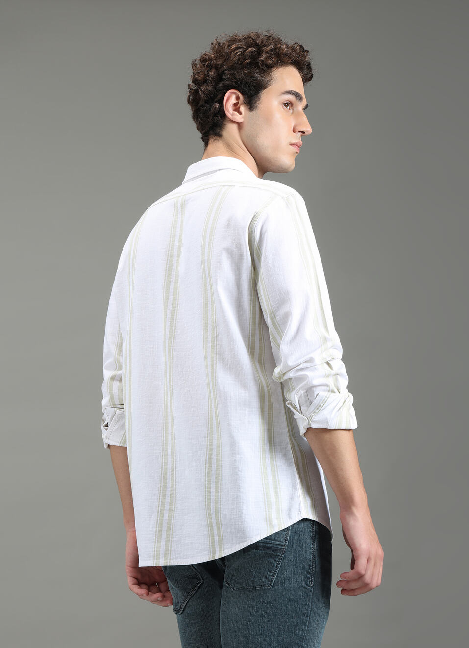 Men Green Striped Shirt, , large image number 2