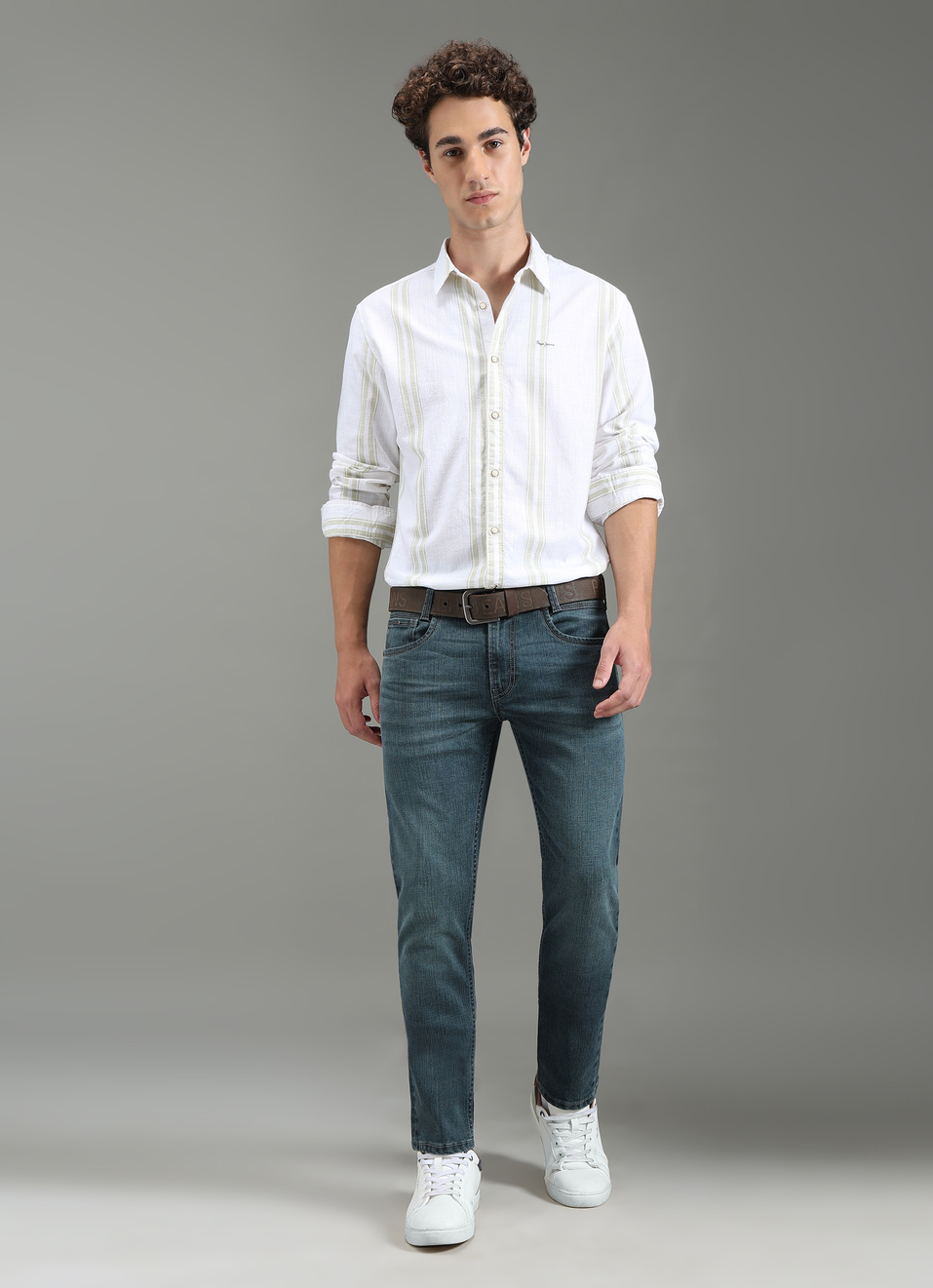 Men Green Striped Shirt, , large image number 5