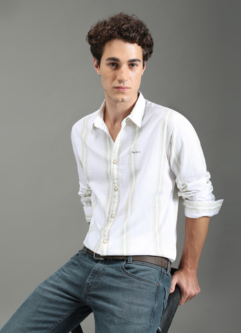 Men Green Striped Shirt