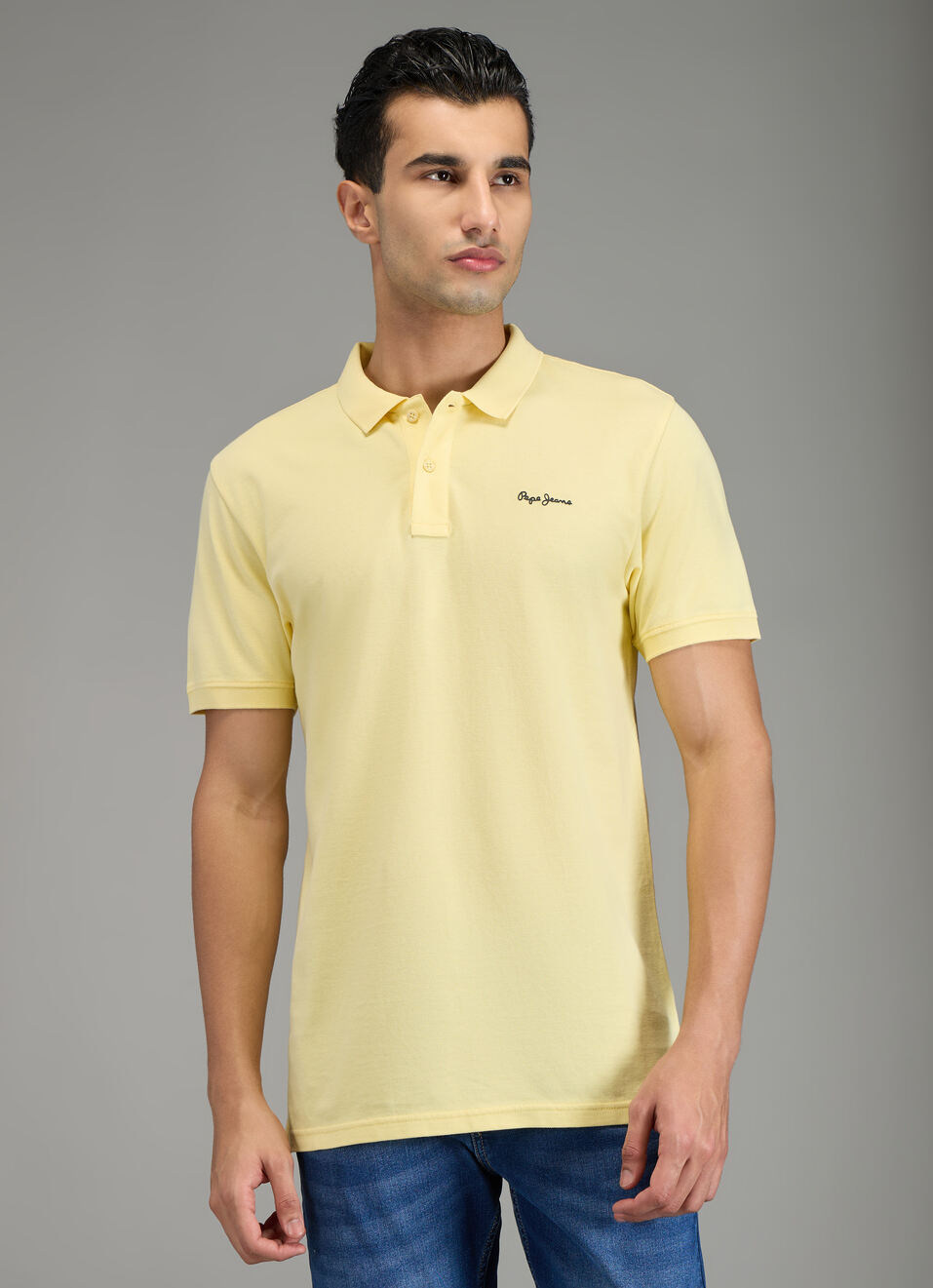Men Yellow Solid Short Sleeves Polo, , large image number 1