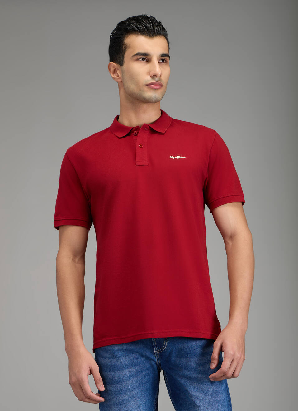 Men Red Solid Short Sleeves Polo, , large image number 1