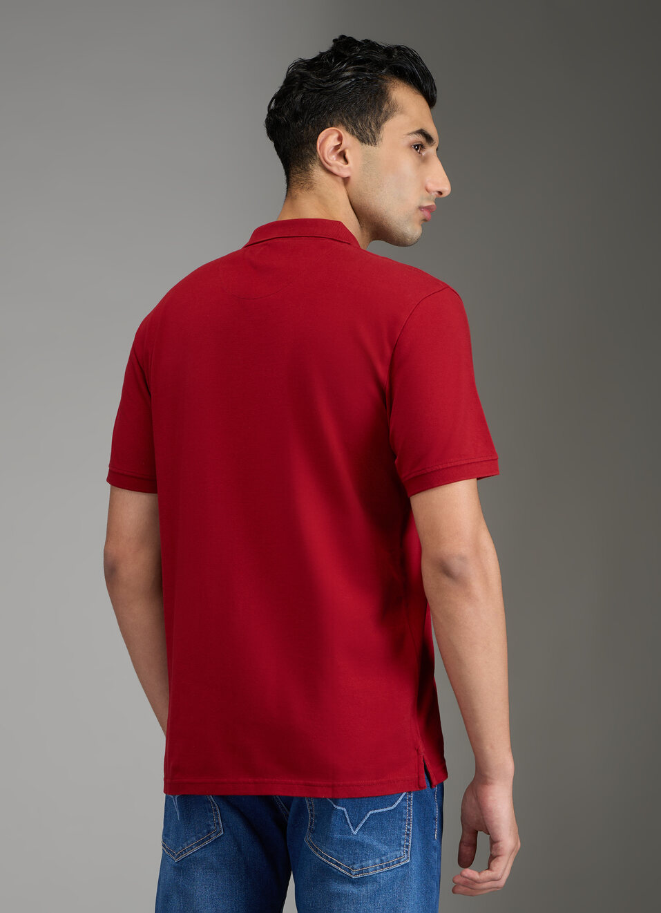 Men Red Solid Short Sleeves Polo, , large image number 2
