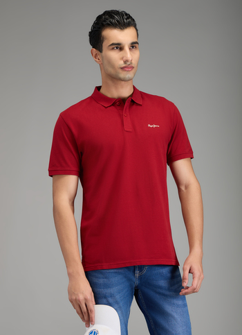 Men Red Solid Short Sleeves Polo