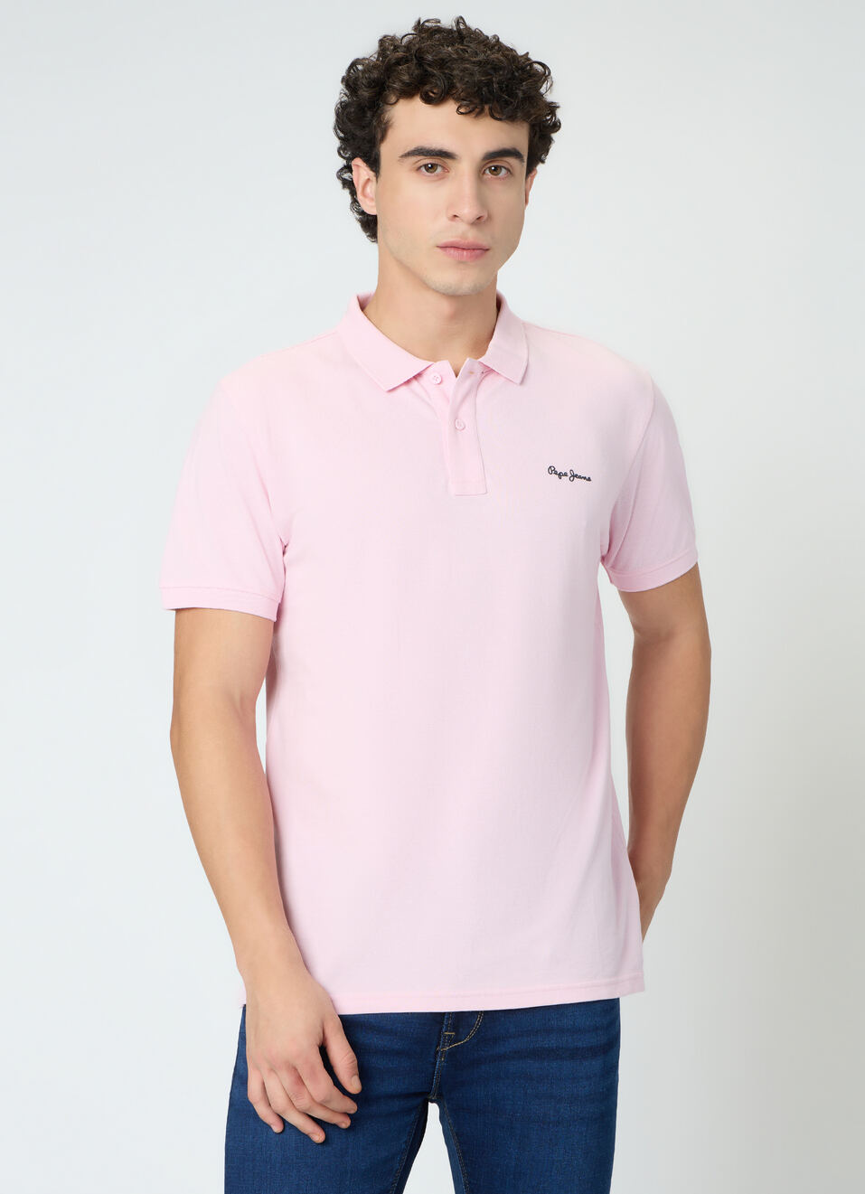 Men Pink Solid Short Sleeves Polo, , large image number 1