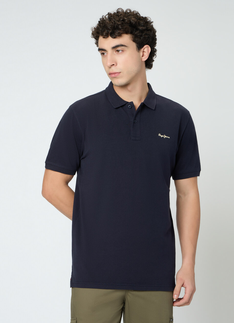 Men Navy Solid Short Sleeves Polo, , large image number 1
