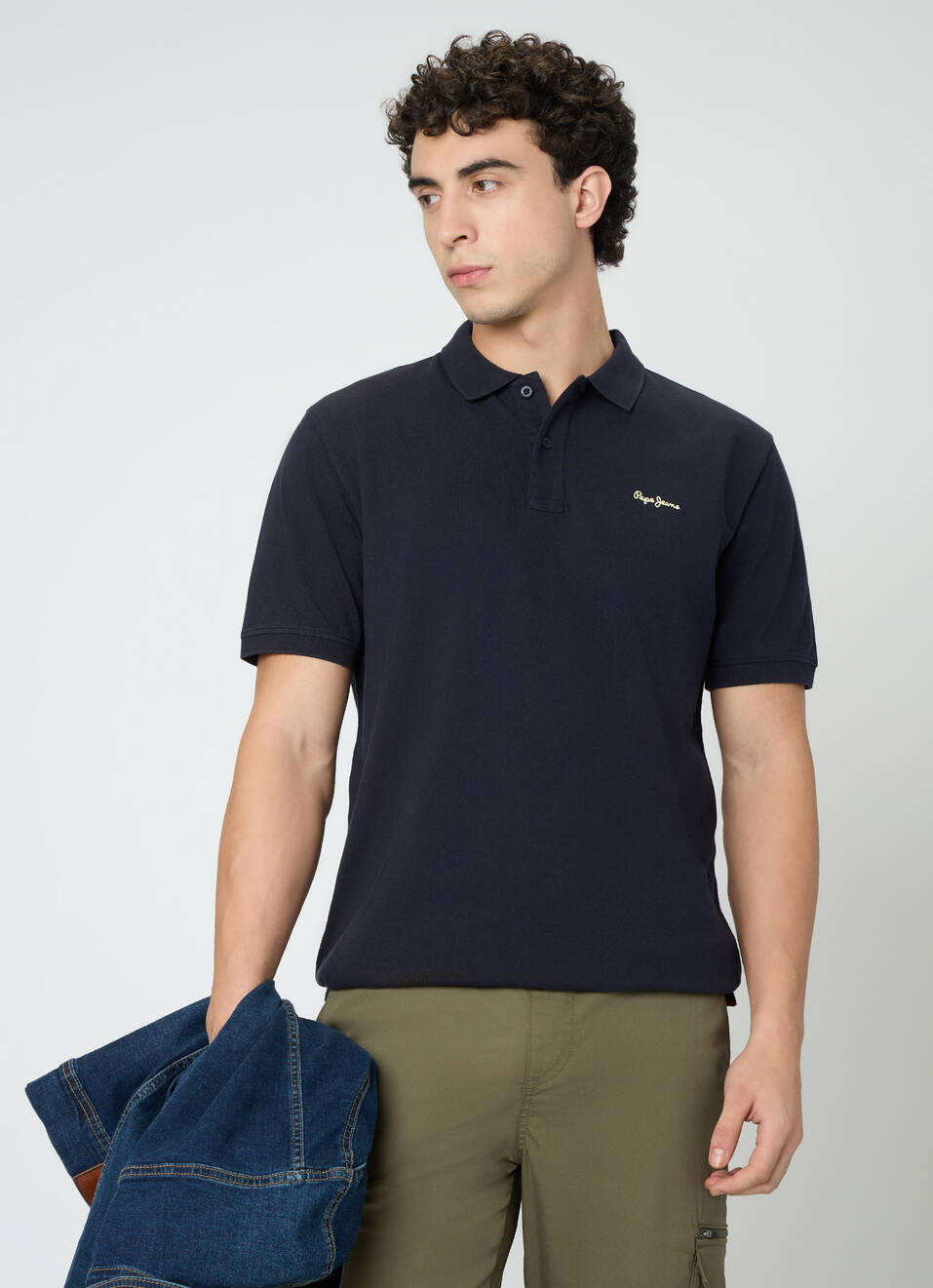 Men Navy Solid Short Sleeves Polo, , large image number 0