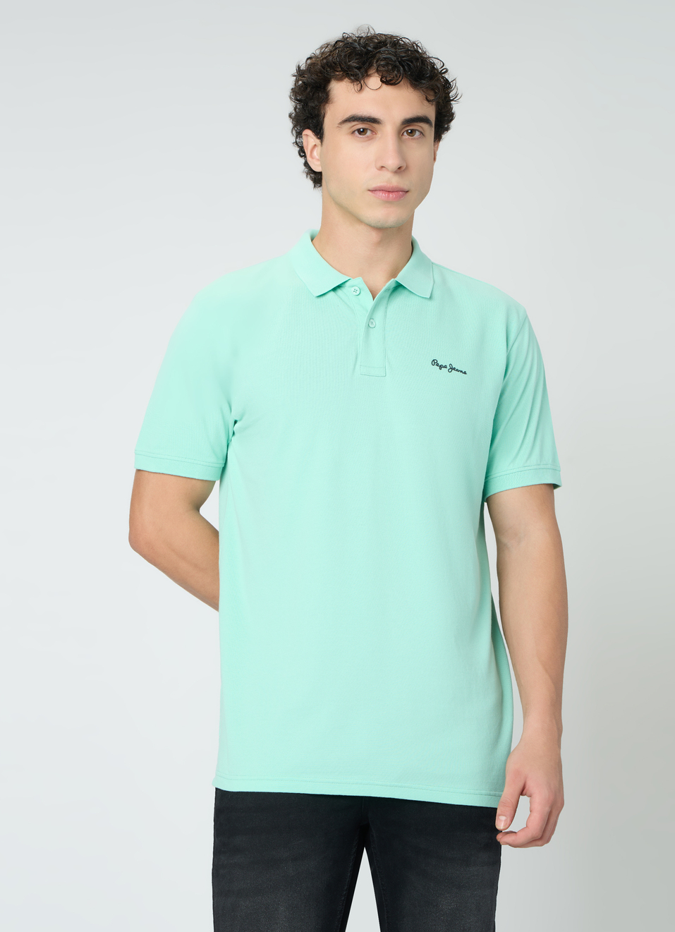 Men Mint Green Solid Short Sleeves Polo, , large image number 1
