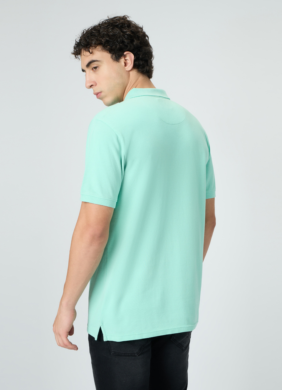 Men Mint Green Solid Short Sleeves Polo, , large image number 2
