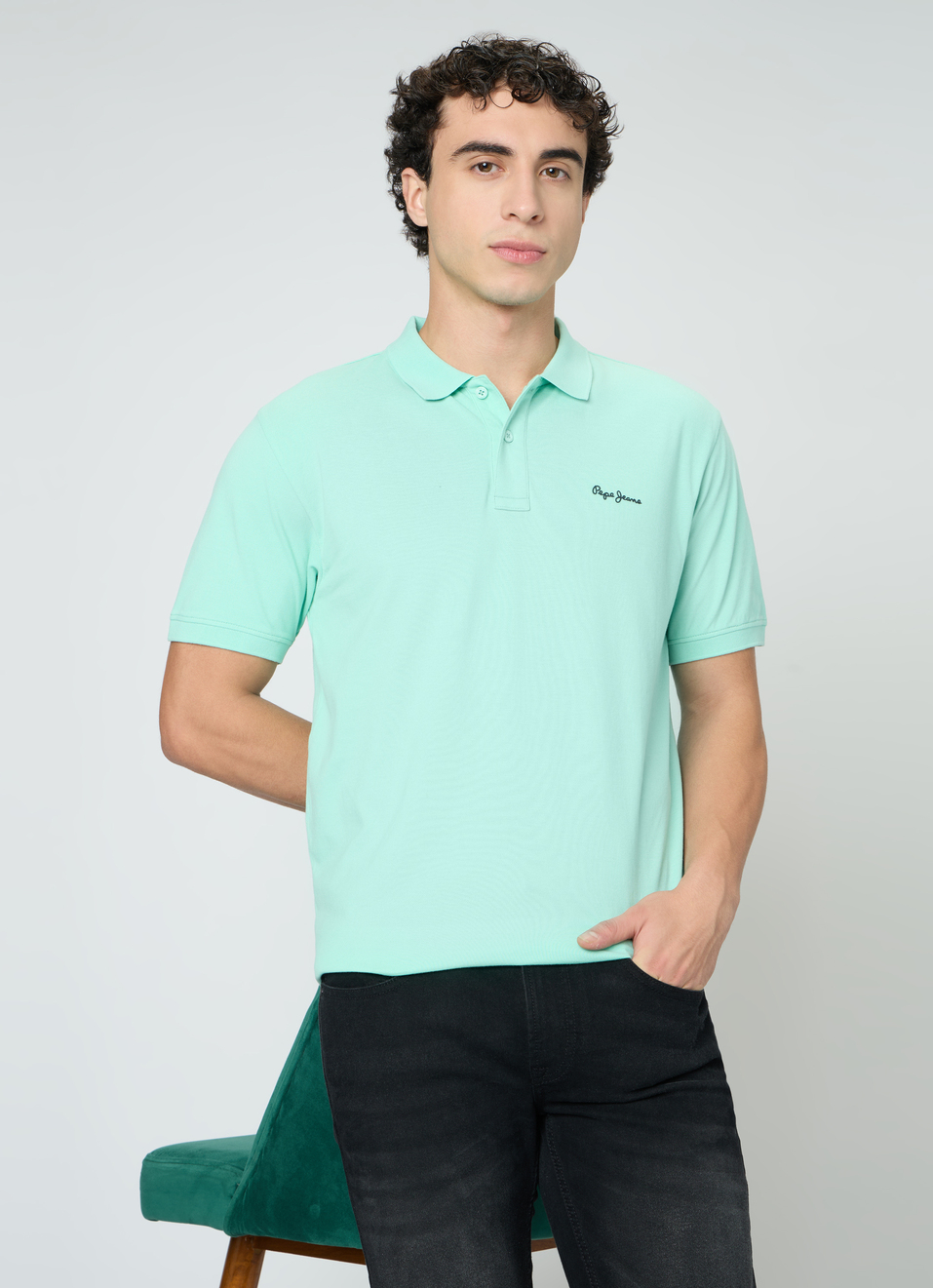 Men Mint Green Solid Short Sleeves Polo, , large image number 0