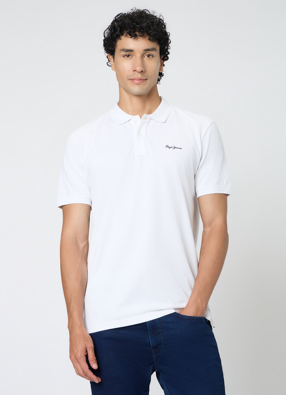 Men White Solid Short Sleeves Polo, , large image number 1
