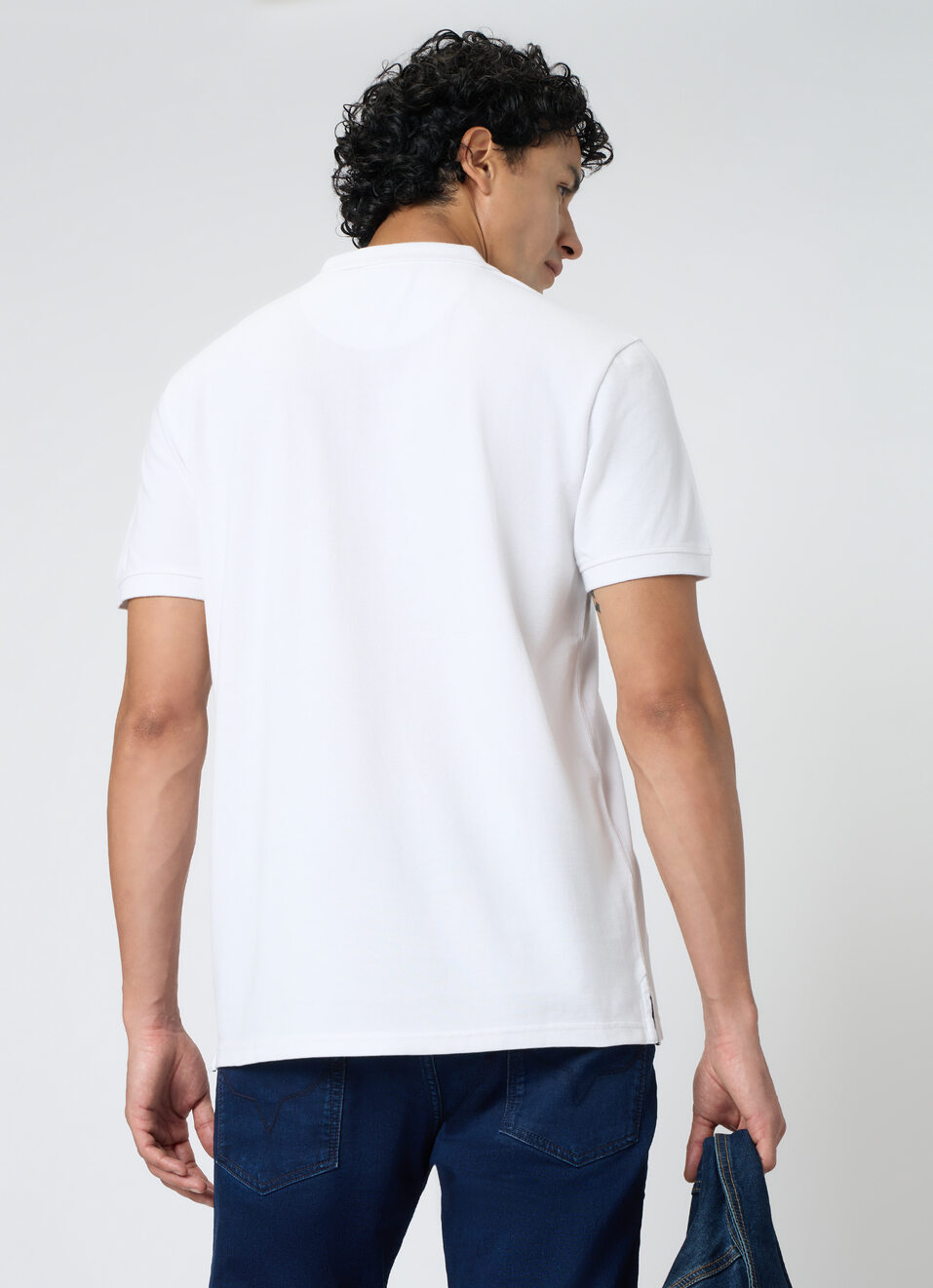 Men White Solid Short Sleeves Polo, , large image number 2