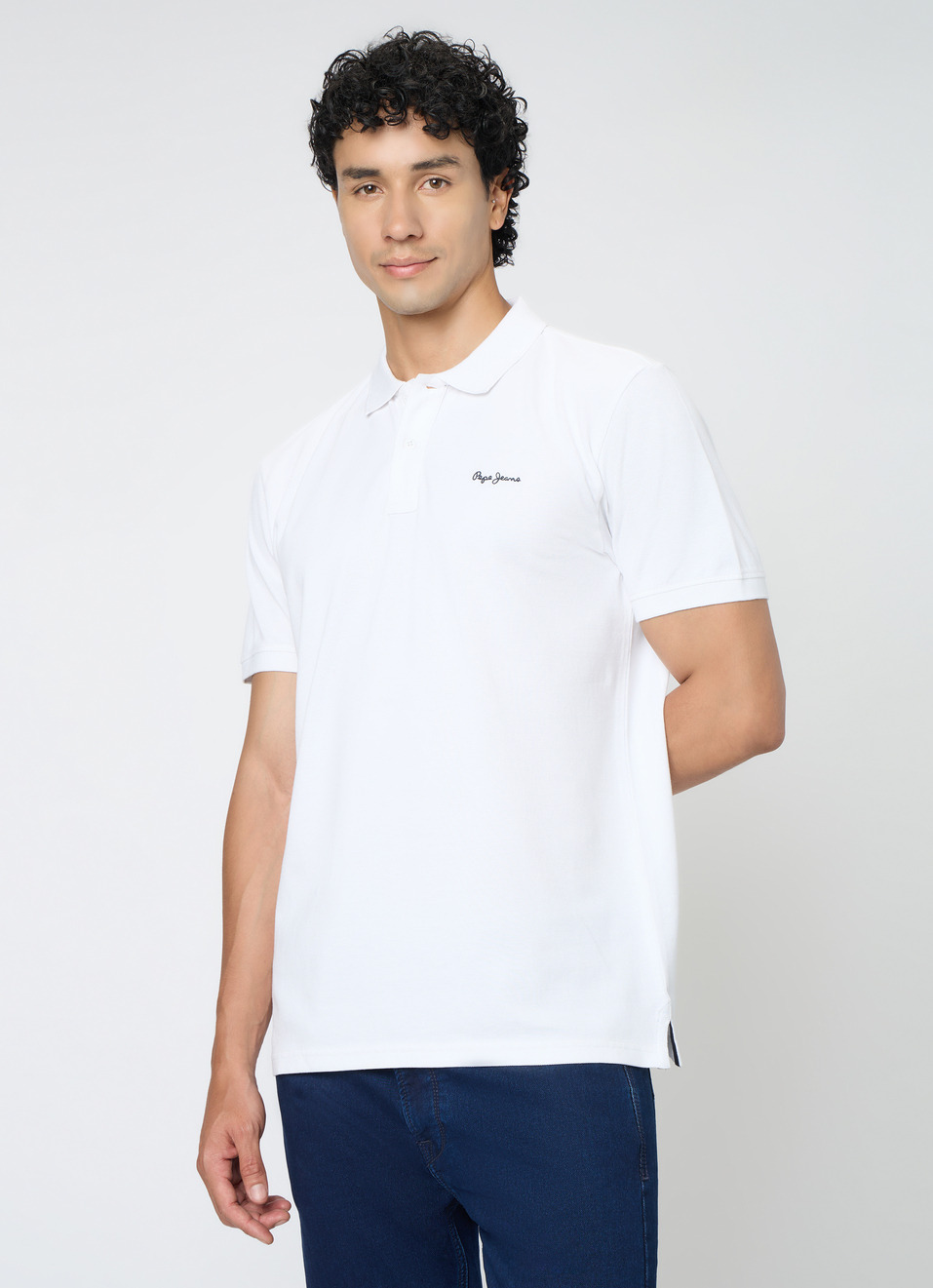 Men White Solid Short Sleeves Polo, , large image number 3
