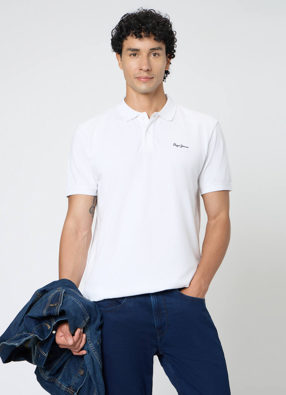 Men White Solid Short Sleeves Polo, , large image number 0