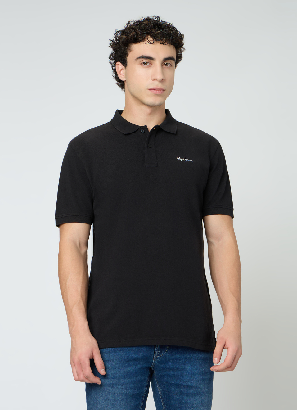 Men Black Solid Short Sleeves Polo, , large image number 1