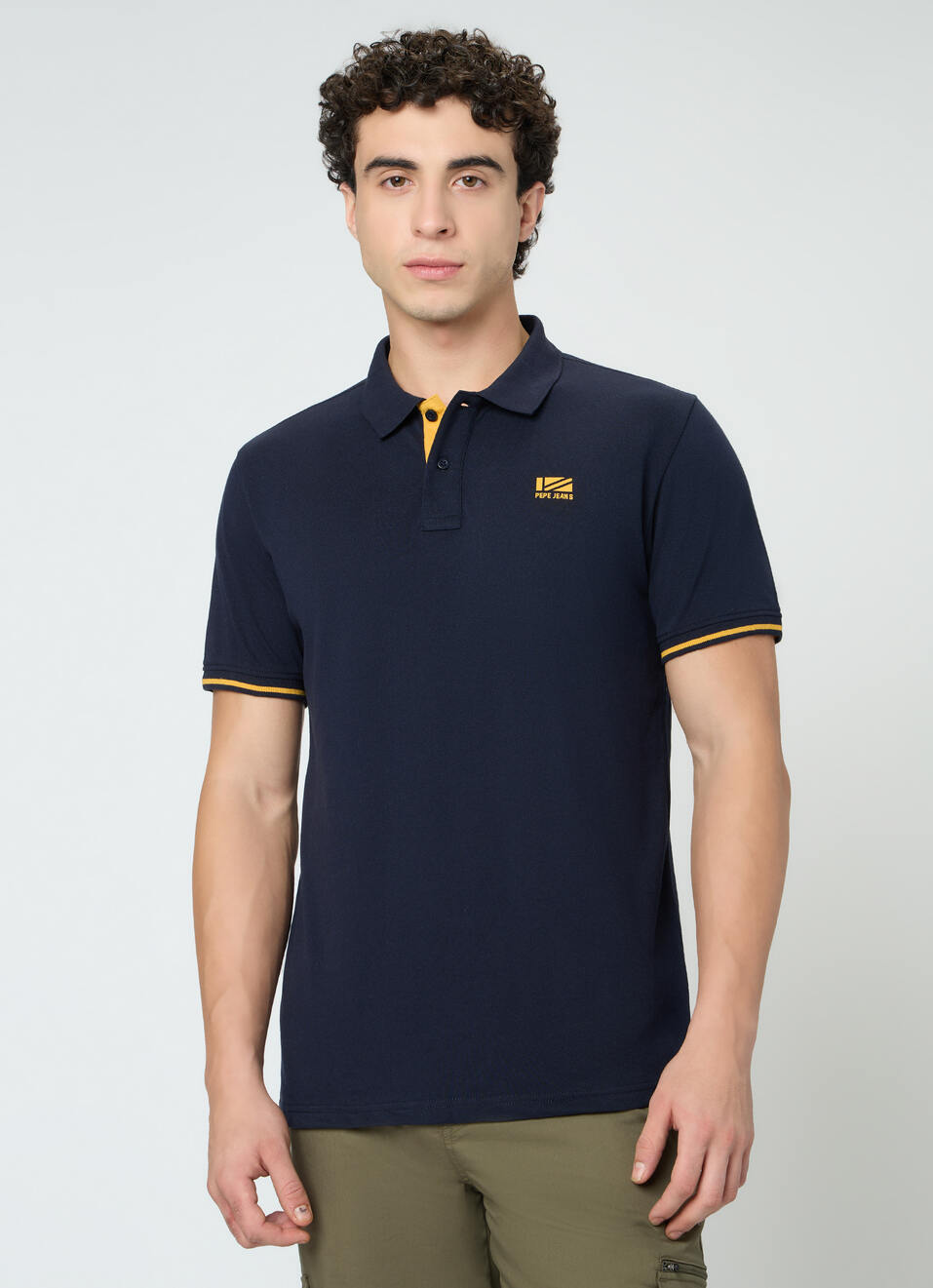 Men Navy Solid Short Sleeves Polo, , large image number 1