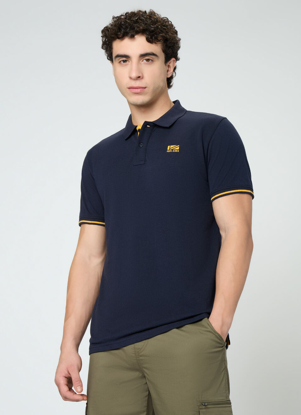 Men Navy Solid Short Sleeves Polo, , large image number 3