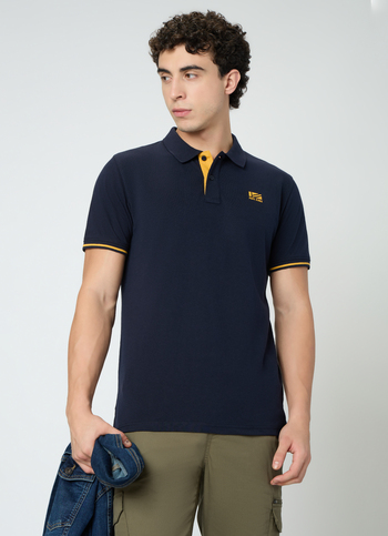 Men Navy Solid Short Sleeves Polo