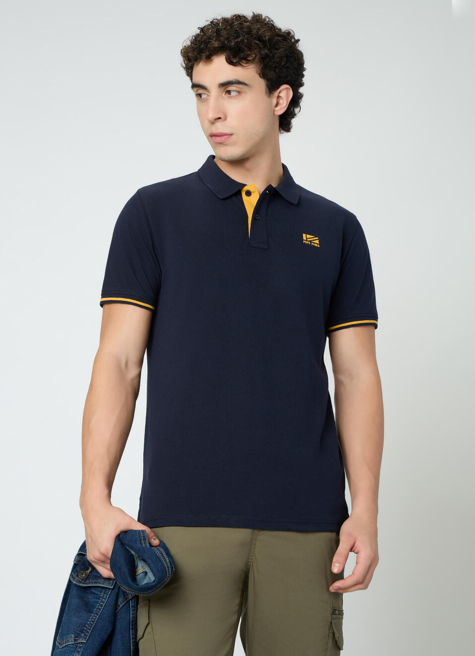 Men Navy Solid Short Sleeves Polo, , large image number 0