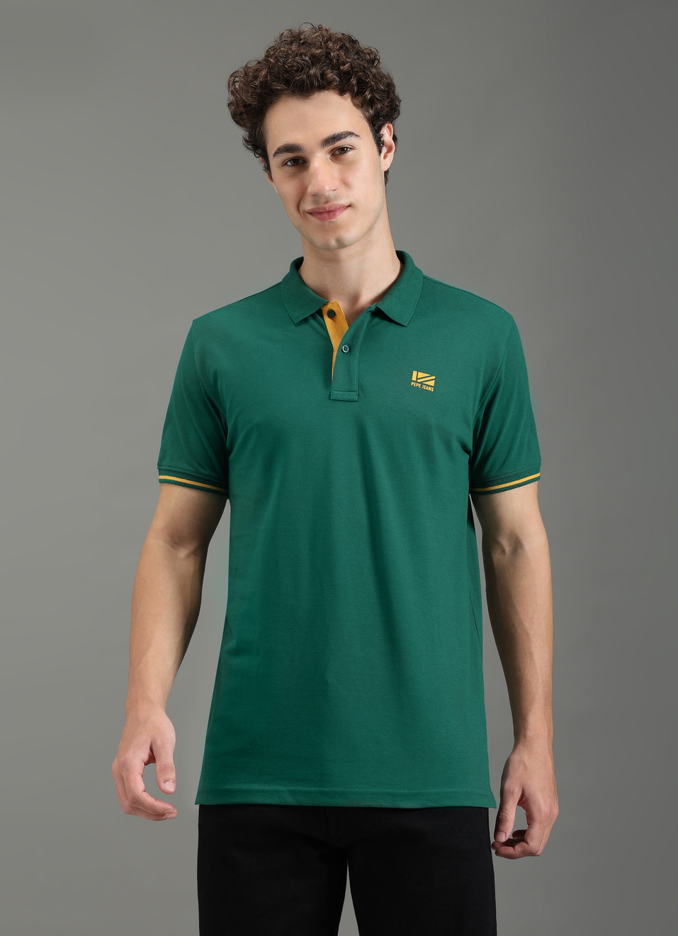 Men Green Solid Short Sleeves Polo, , large image number 1