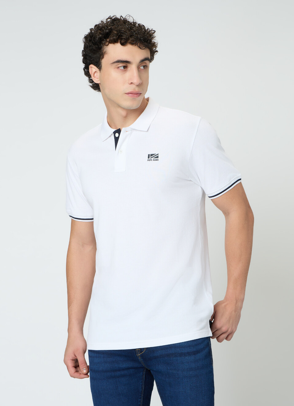 Men White Solid Short Sleeves Polo, , large image number 1