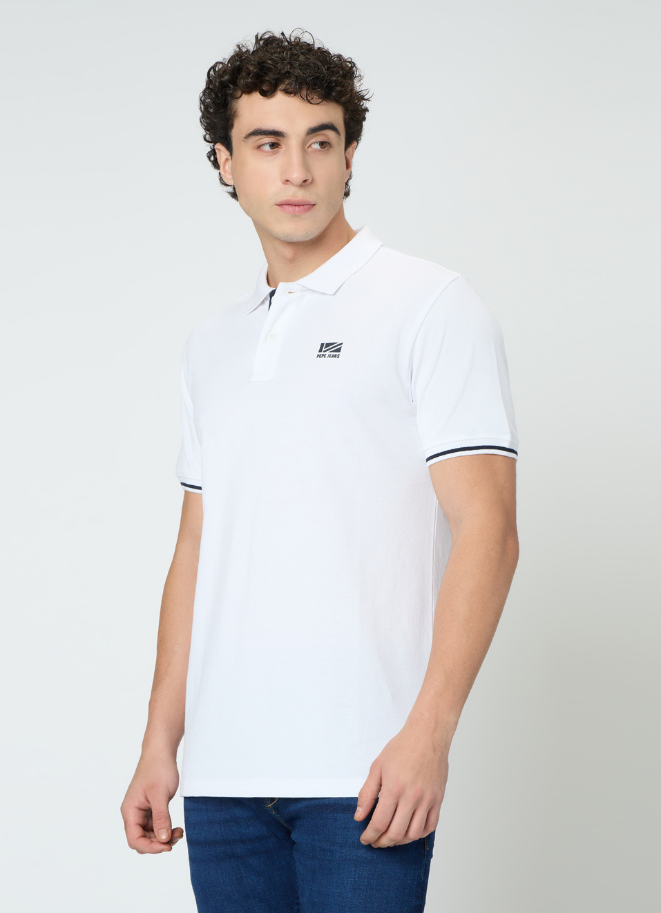 Men White Solid Short Sleeves Polo, , large image number 3