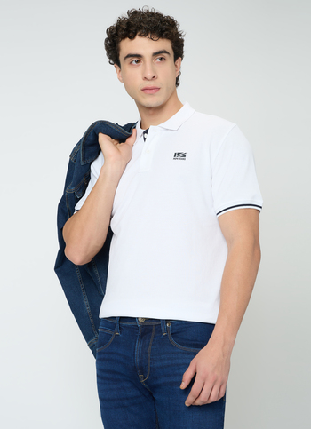 Men White Solid Short Sleeves Polo