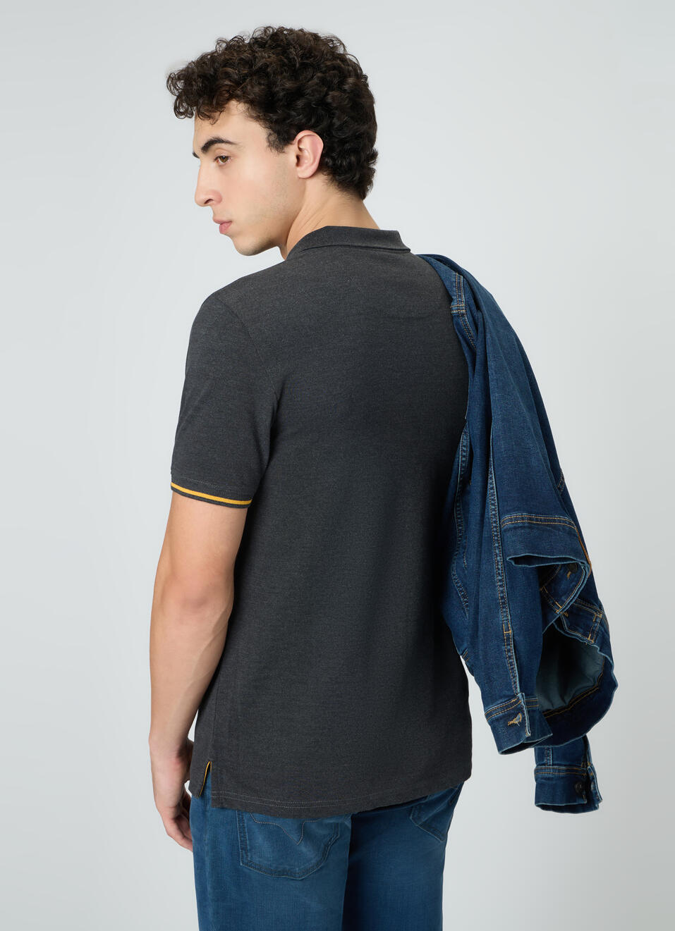 Men Grey Solid Short Sleeves Polo, , large image number 2