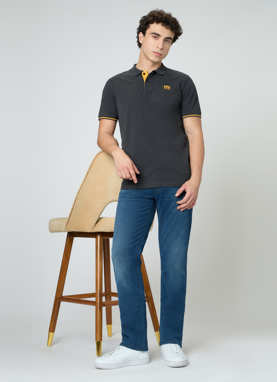 Men Grey Solid Short Sleeves Polo, , large image number 5