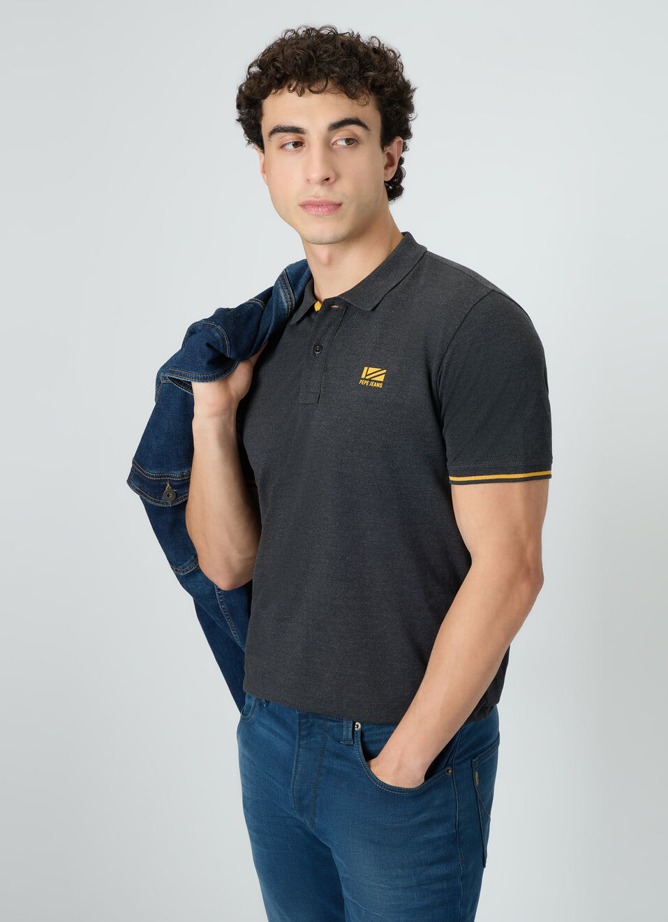 Men Grey Solid Short Sleeves Polo, , large image number 0