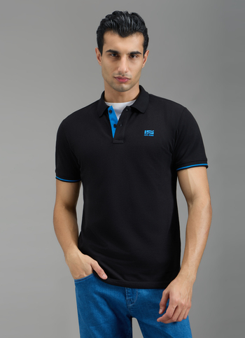 Men Black Solid Short Sleeves Polo