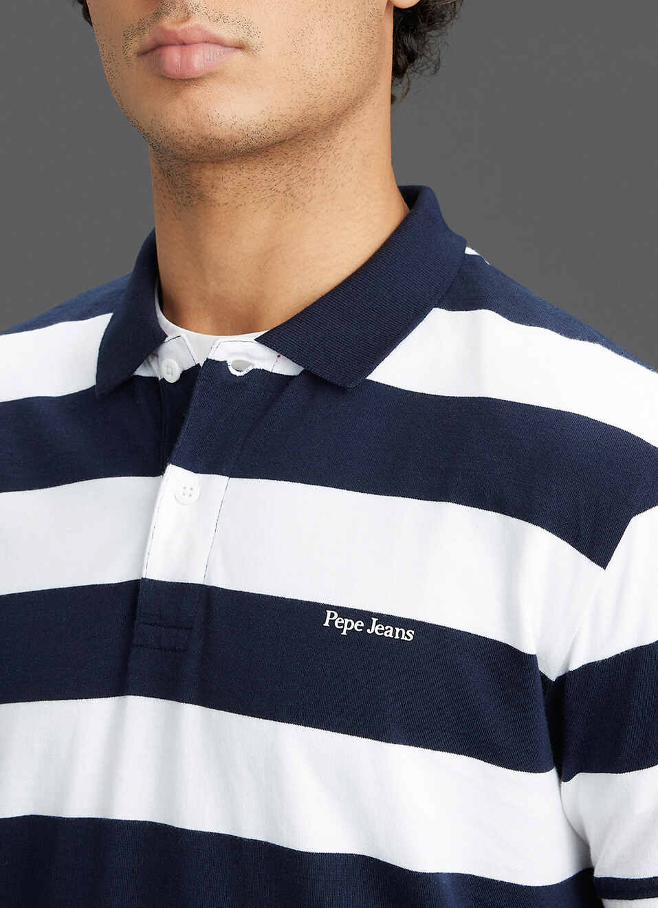 Men Navy Regular Fit Short Sleeve Striped Polo, , large image number 1