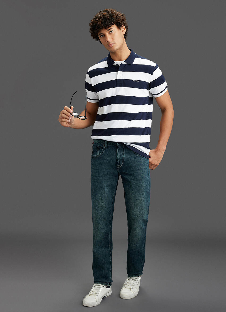 Men Navy Regular Fit Short Sleeve Striped Polo, , large image number 2