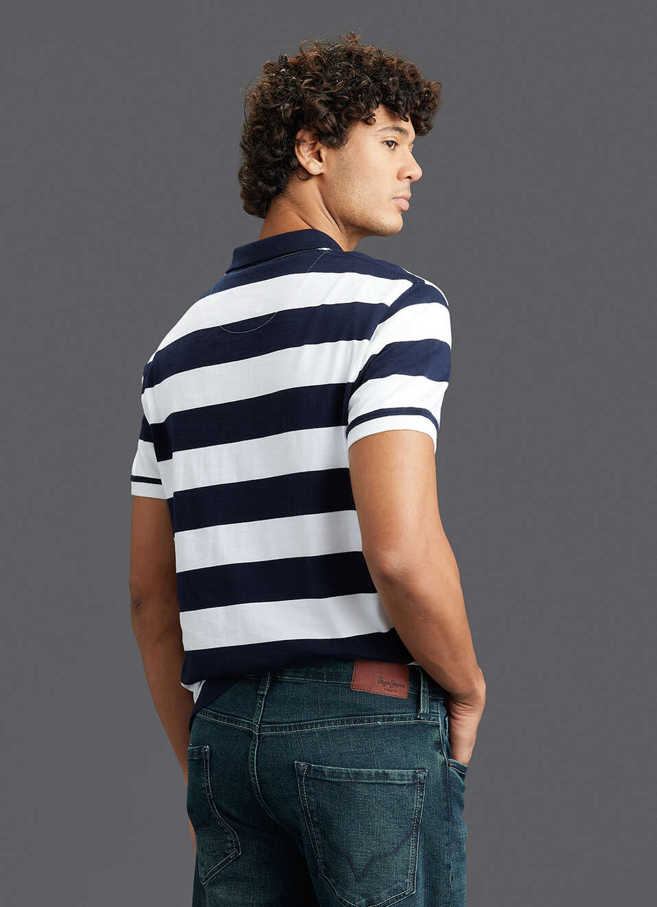 Men Navy Regular Fit Short Sleeve Striped Polo, , large image number 6
