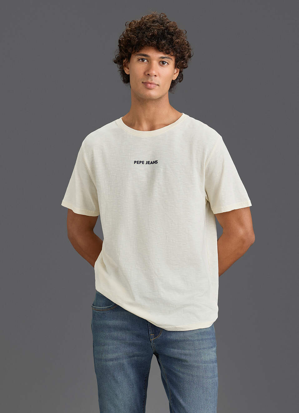 Men Ivory White Relaxed Fit Short Sleeve Graphic T-shirt, , large image number 5