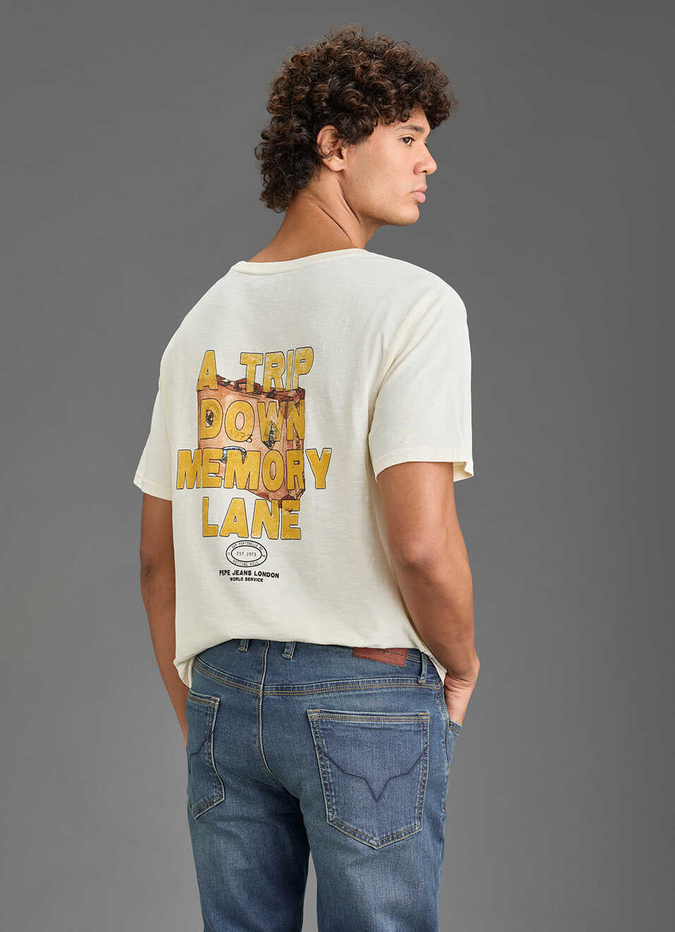 Men Ivory White Relaxed Fit Short Sleeve Graphic T-shirt, , large image number 6