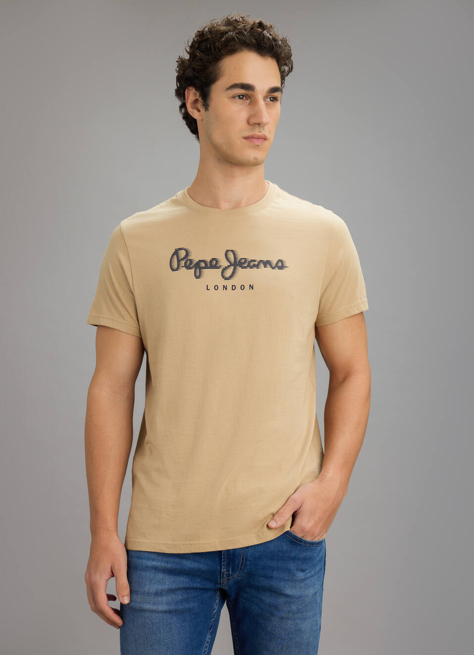 Men Beige Graphic Slim Fit T-shirt, , large image number 5