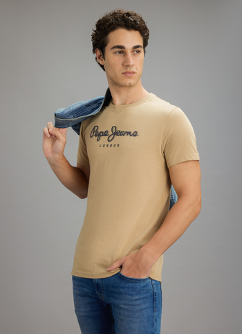 Men Beige Graphic Slim Fit T-shirt