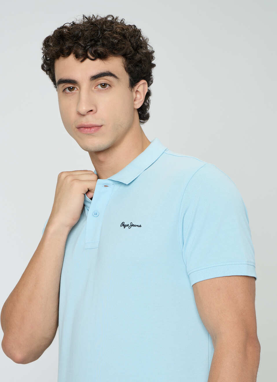 Men Sky Soild Blue Short Sleeves Polo, , large image number 4