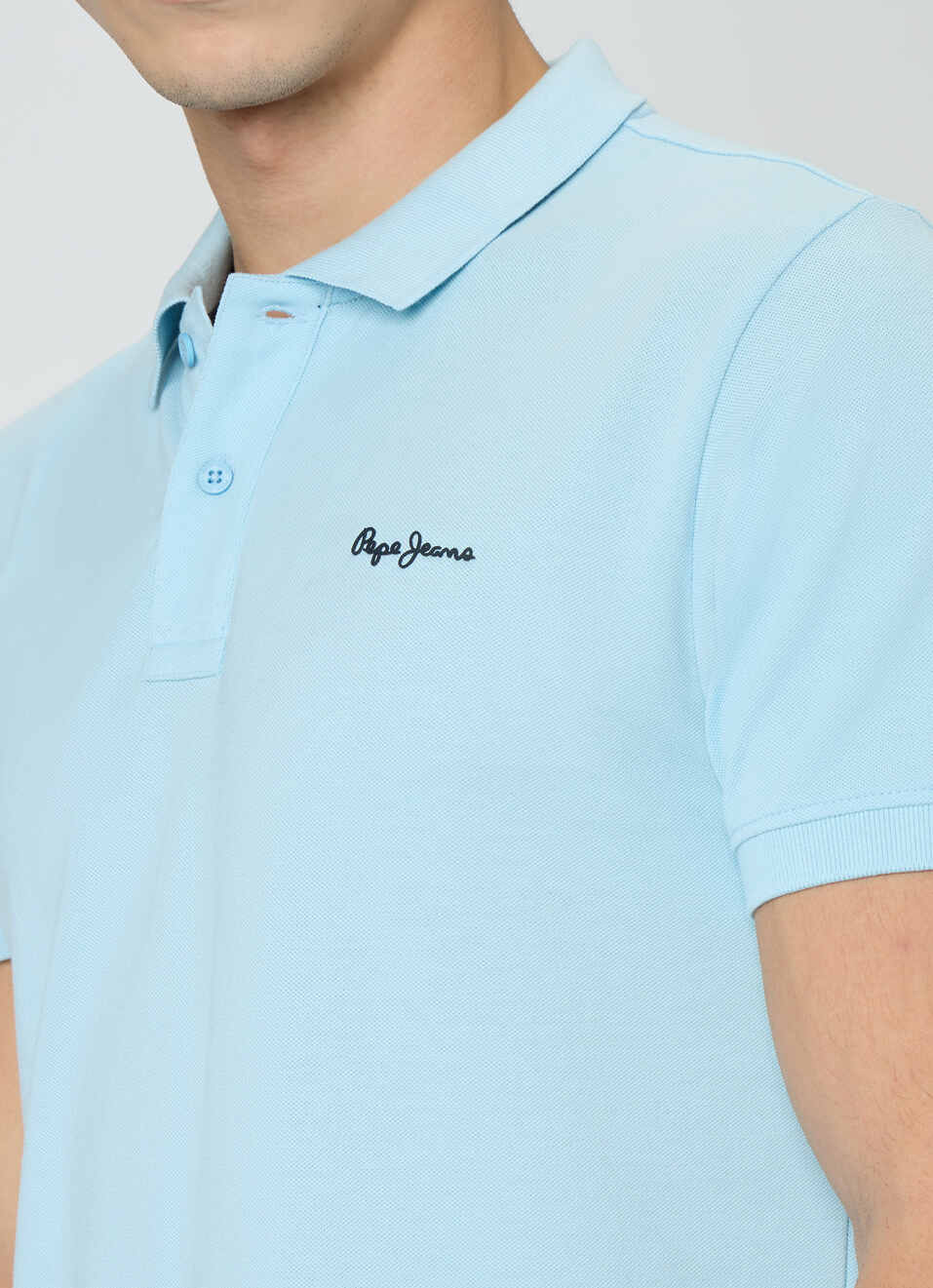 Men Sky Soild Blue Short Sleeves Polo, , large image number 6