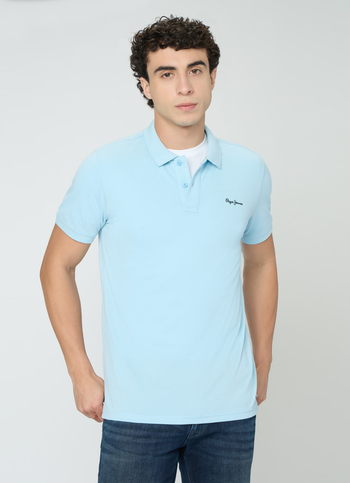 Men Sky Soild Blue Short Sleeves Polo