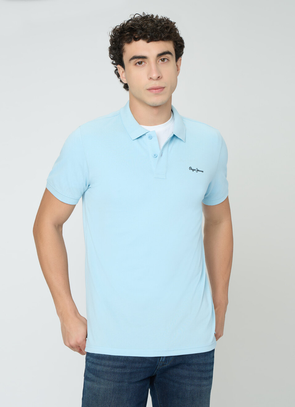 Men Sky Soild Blue Short Sleeves Polo, , large image number 0