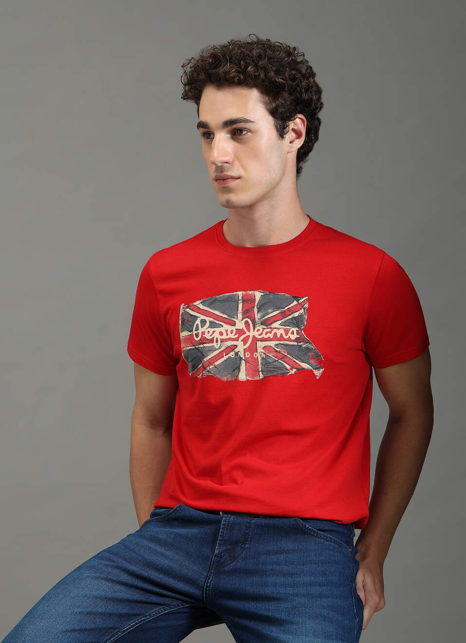 Men Red Graphic Slim Fit T-shirt, , large image number 0