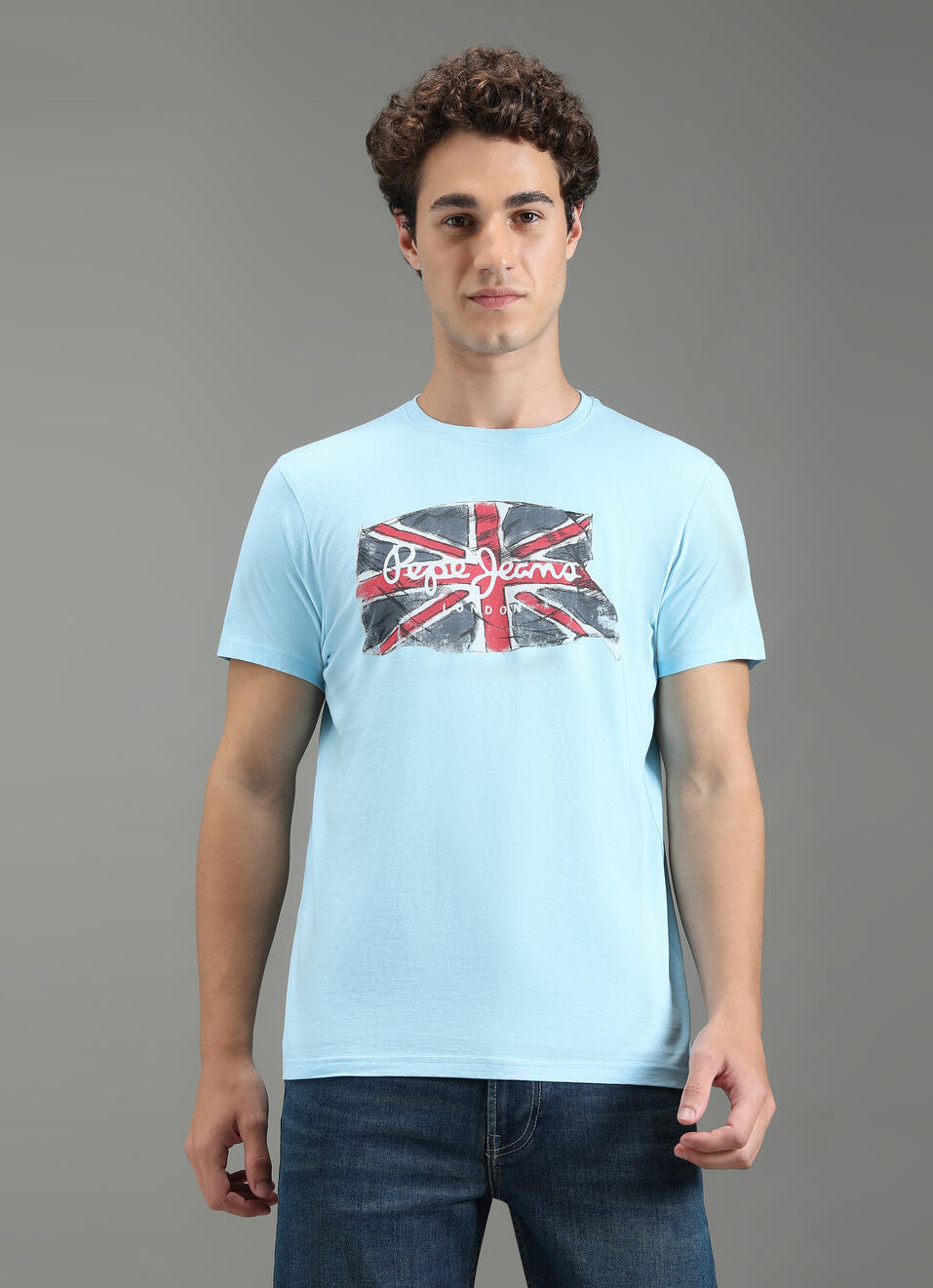 Men Blue Graphic Slim Fit T-shirt, , large image number 1