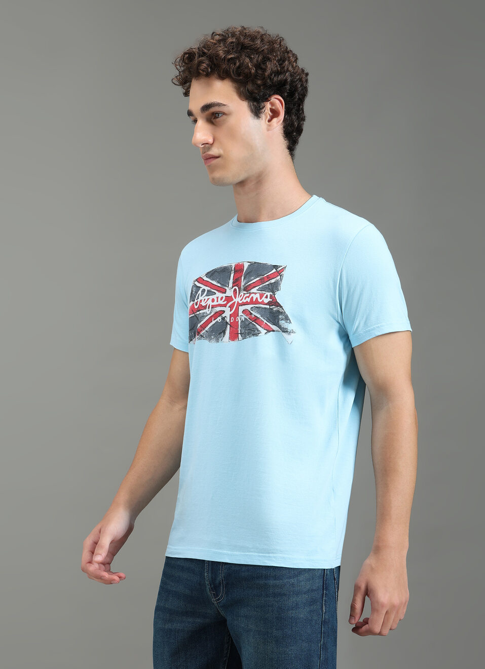 Men Blue Graphic Slim Fit T-shirt, , large image number 3